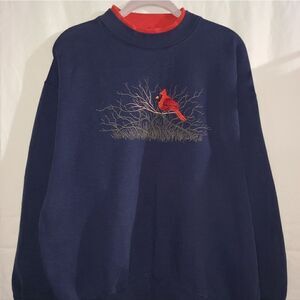 Morning Sun Red Bird Crewneck Blue Sweatshirt.